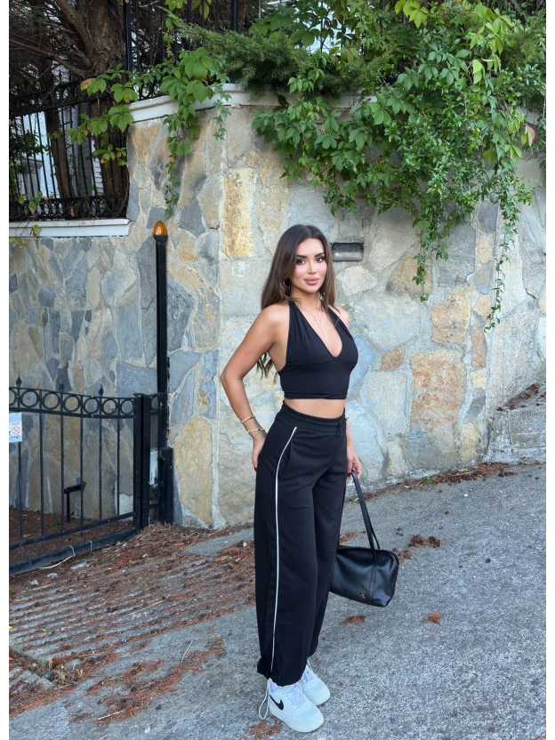 Siyah Şeritli Barrel Fit Eşofman Altı
