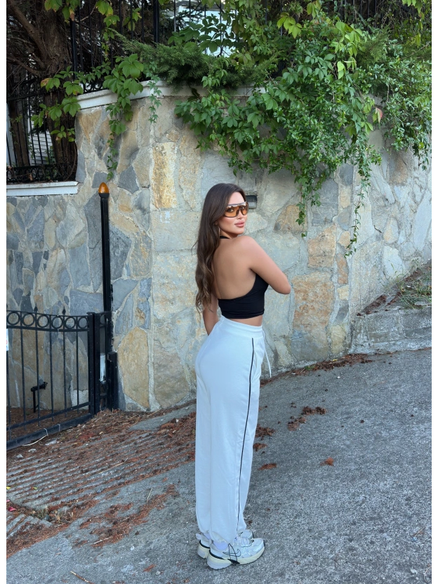 Beyaz Şeritli Barrel Fit Eşofman Altı