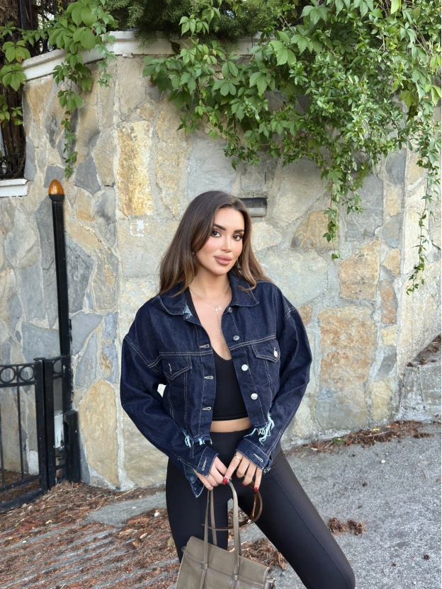 Koyu Mavi Crop Ceket