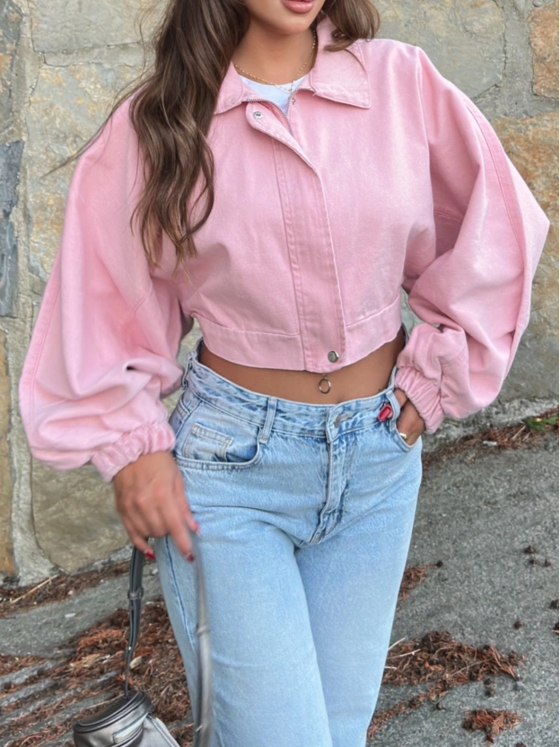 Pembe Balonkol Kot Ceket
