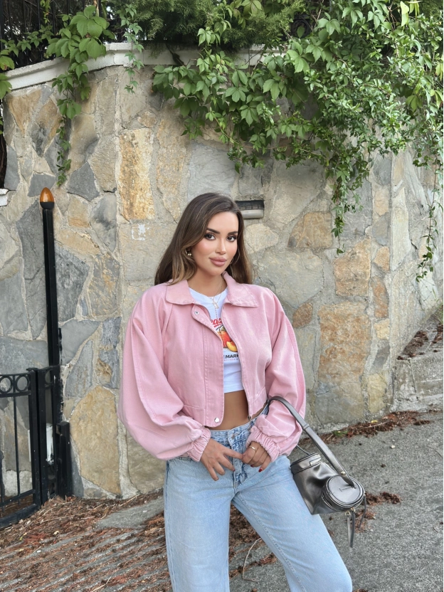 Pembe Balonkol Kot Ceket