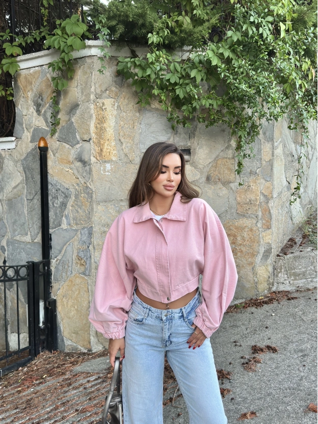 Pembe Balonkol Kot Ceket