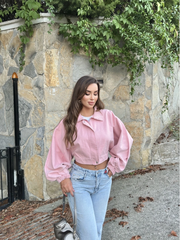 Pembe Balonkol Kot Ceket