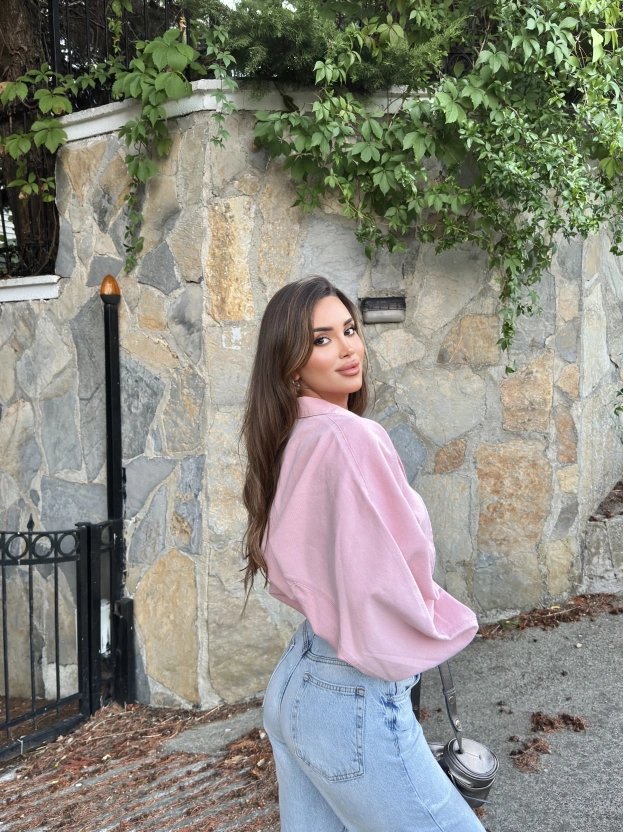 Pembe Balonkol Kot Ceket