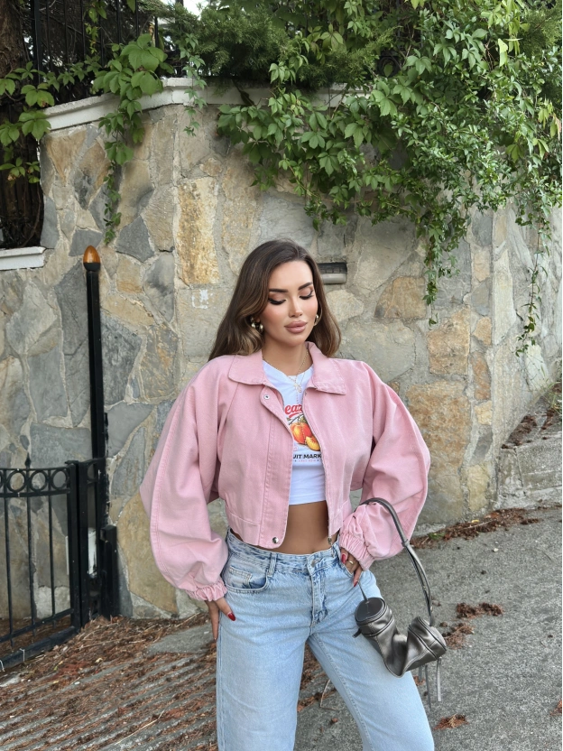 Pembe Balonkol Kot Ceket
