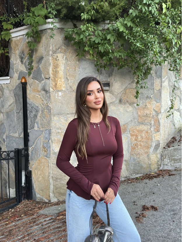 Bordo Bisiklet Yaka Volanlı Bluz
