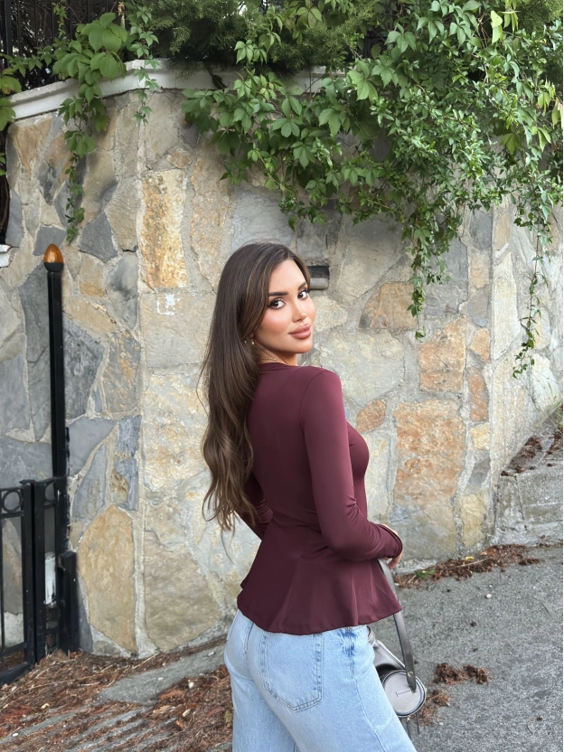 Bordo Bisiklet Yaka Volanlı Bluz