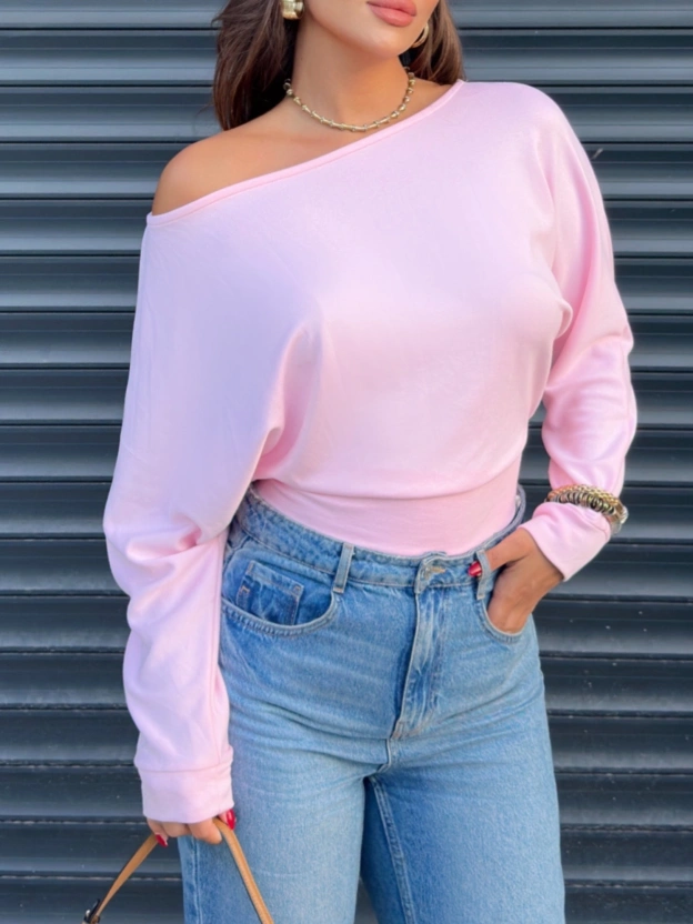 Pembe Kayık Yaka Bluz