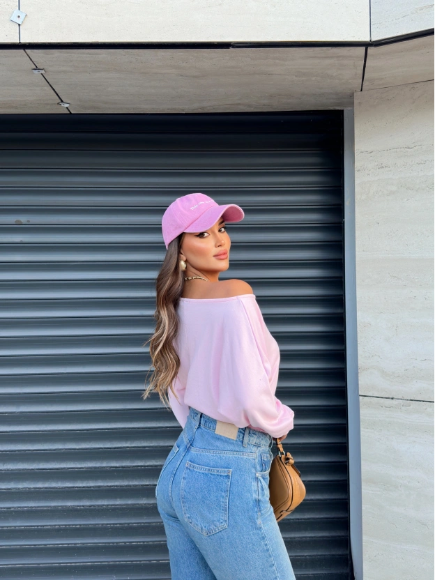 Pembe Kayık Yaka Bluz