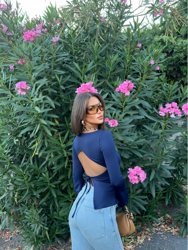 Lacivert Bisiklet Yaka Crop
