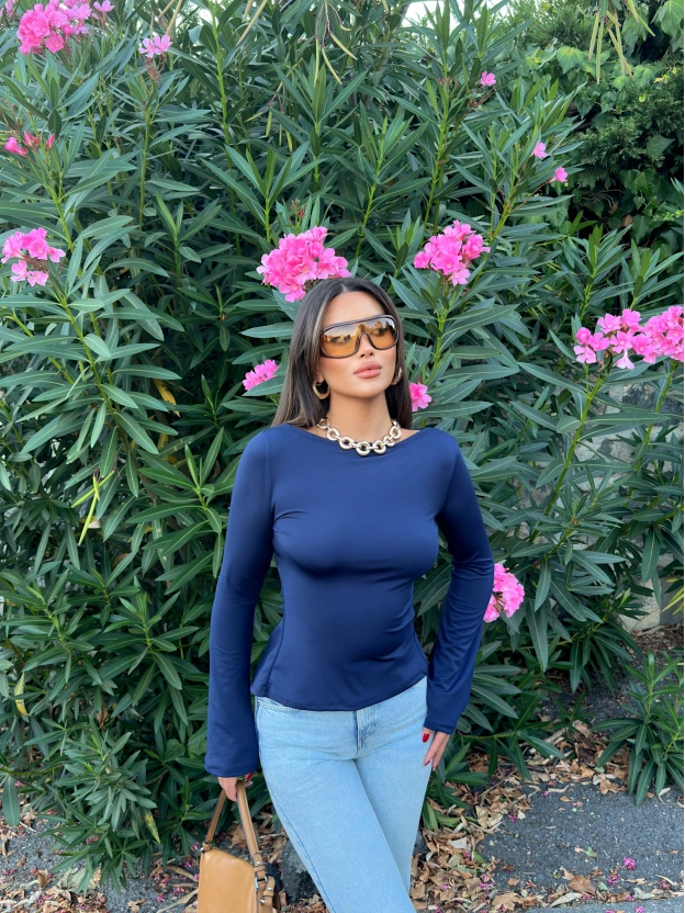 Lacivert Bisiklet Yaka Crop