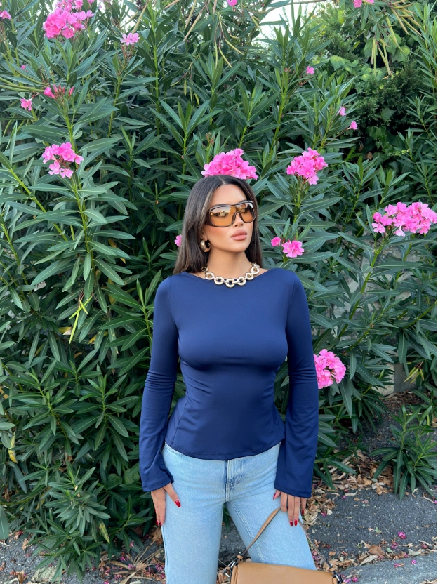 Lacivert Bisiklet Yaka Crop