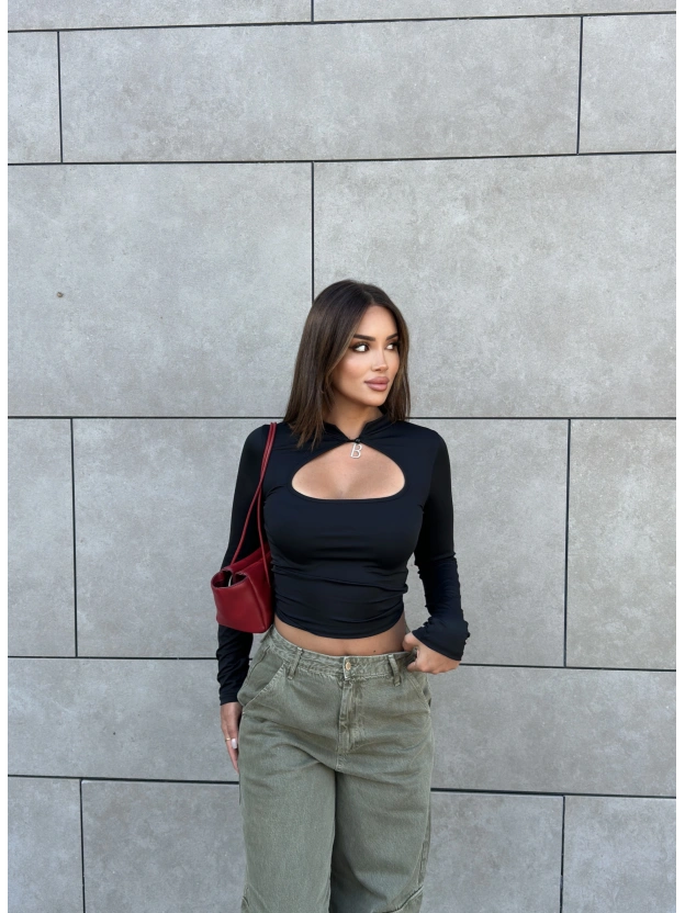 Siyah Damla Dekolteli Crop