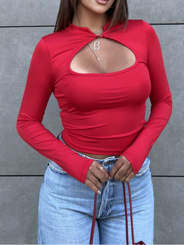 Kırmızı Damla Dekolteli Crop