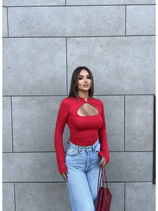 Kırmızı Damla Dekolteli Crop