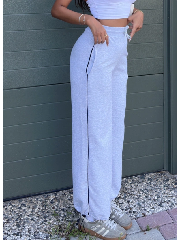 Gri Şeritli Barrel Fit Eşofman Altı