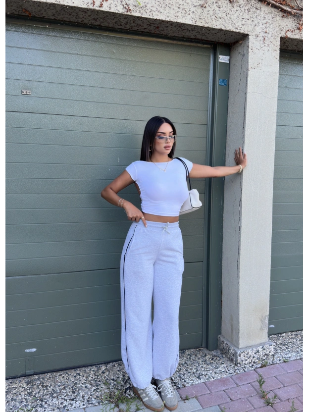 Gri Şeritli Barrel Fit Eşofman Altı
