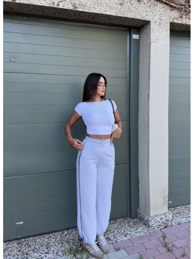 Gri Şeritli Barrel Fit Eşofman Altı