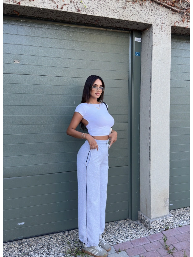 Gri Şeritli Barrel Fit Eşofman Altı
