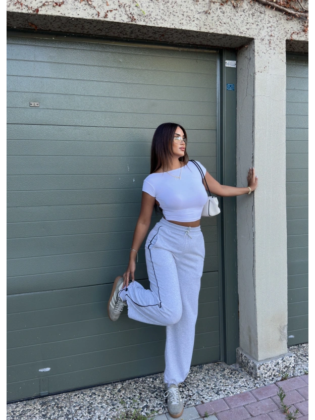 Gri Şeritli Barrel Fit Eşofman Altı