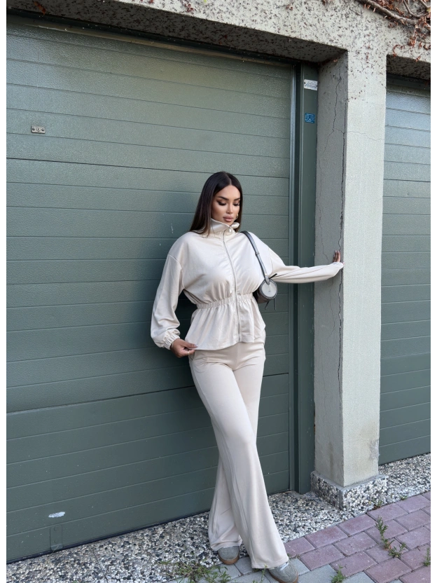 Bej Beli Büzgülü Modal Alt Üst Takım