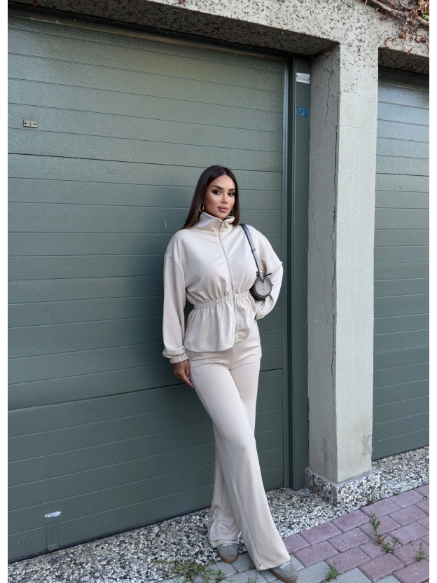 Bej Beli Büzgülü Modal Alt Üst Takım