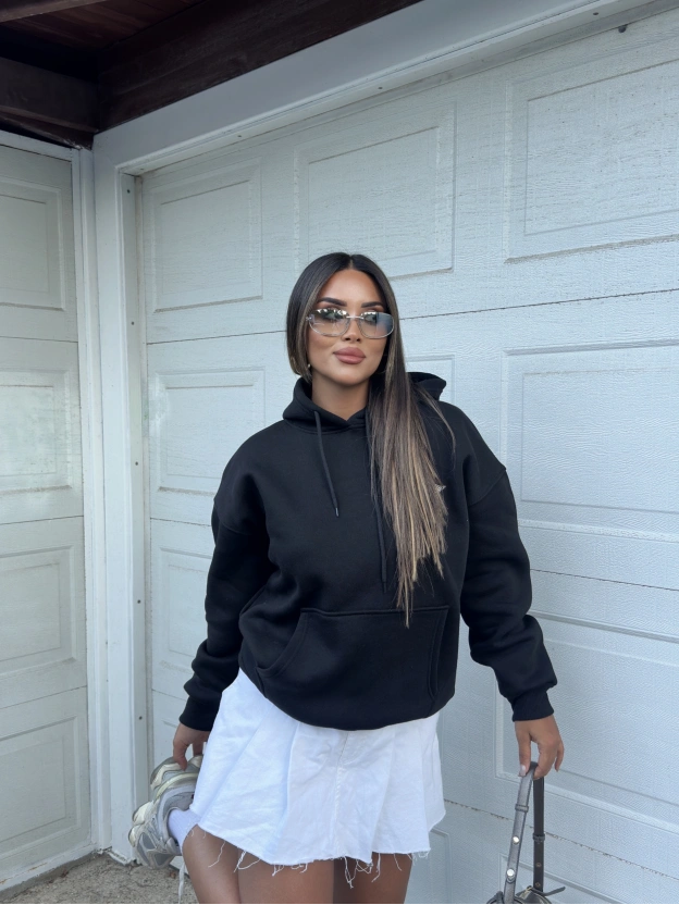 Siyah Taş İşlemeli Oversize Sweatshirt