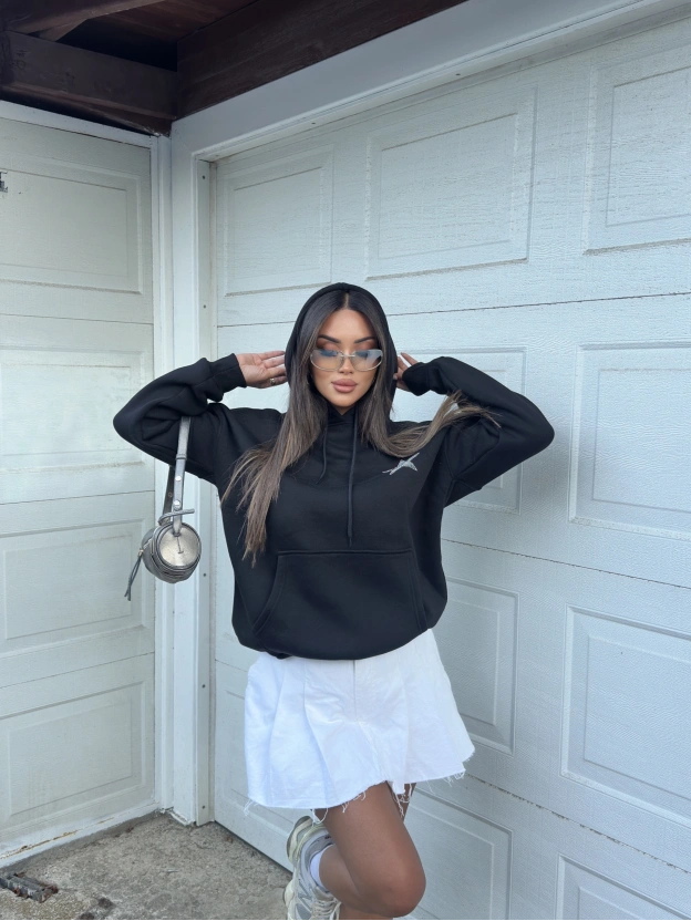 Siyah Taş İşlemeli Oversize Sweatshirt