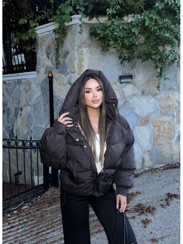 Kahverengi Oversize Premium Şişme Mont