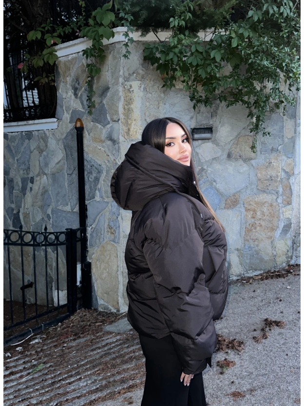 Kahverengi Oversize Premium Şişme Mont