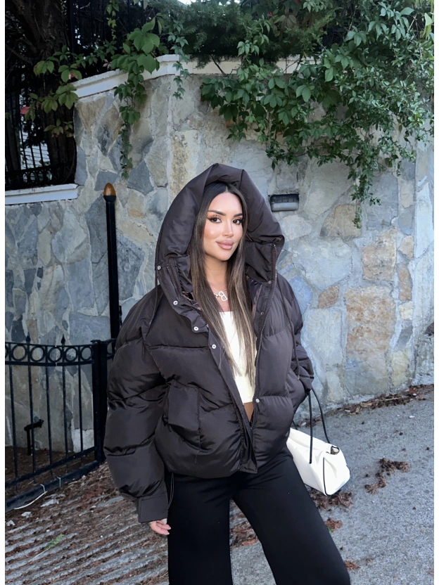 Kahverengi Oversize Premium Şişme Mont