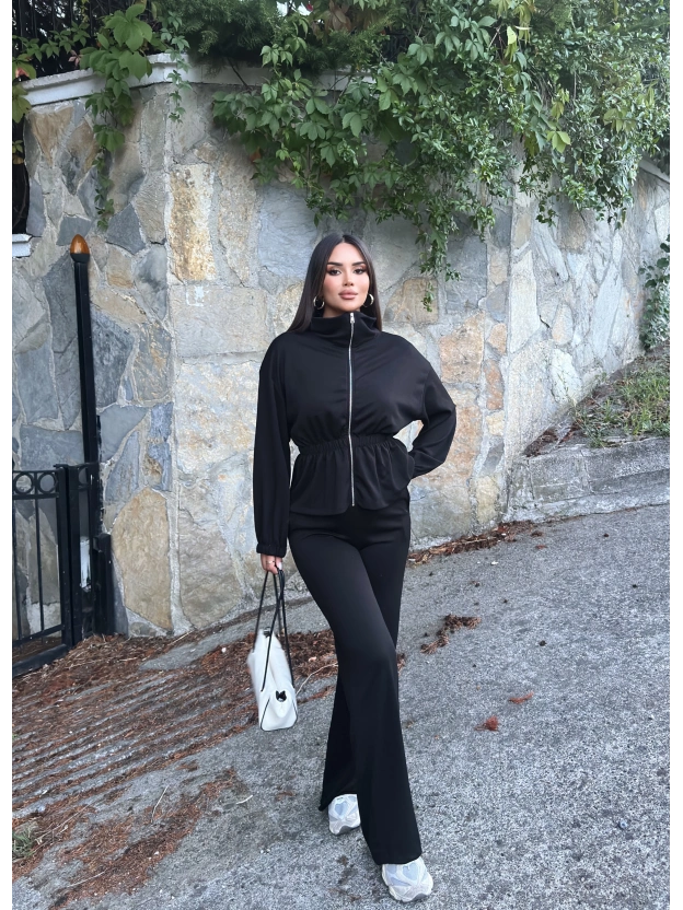 Siyah Beli Büzgülü Modal Alt Üst Takım