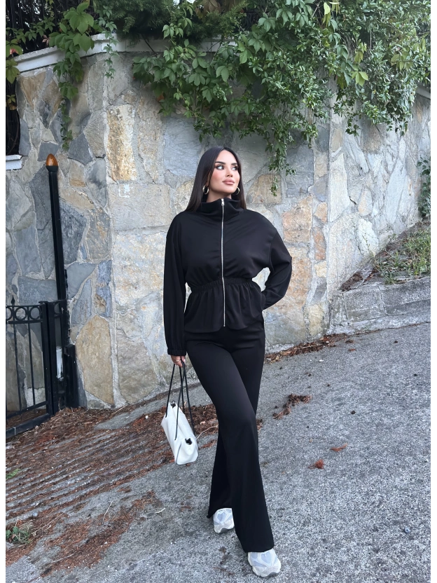 Siyah Beli Büzgülü Modal Alt Üst Takım
