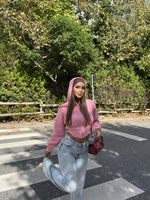 Pembe Korse Crop Hırka