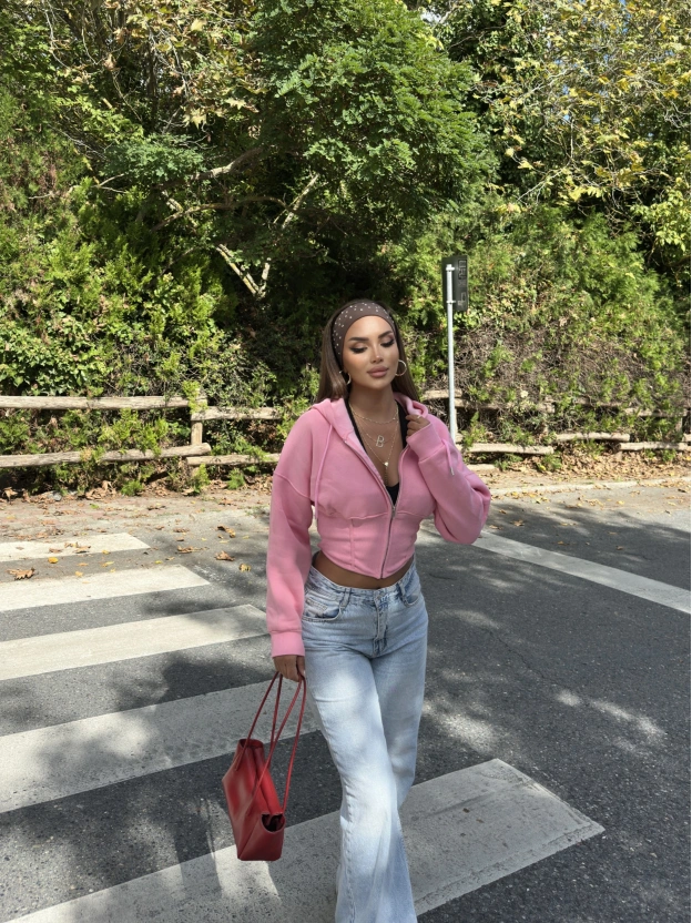 Pembe Korse Crop Hırka
