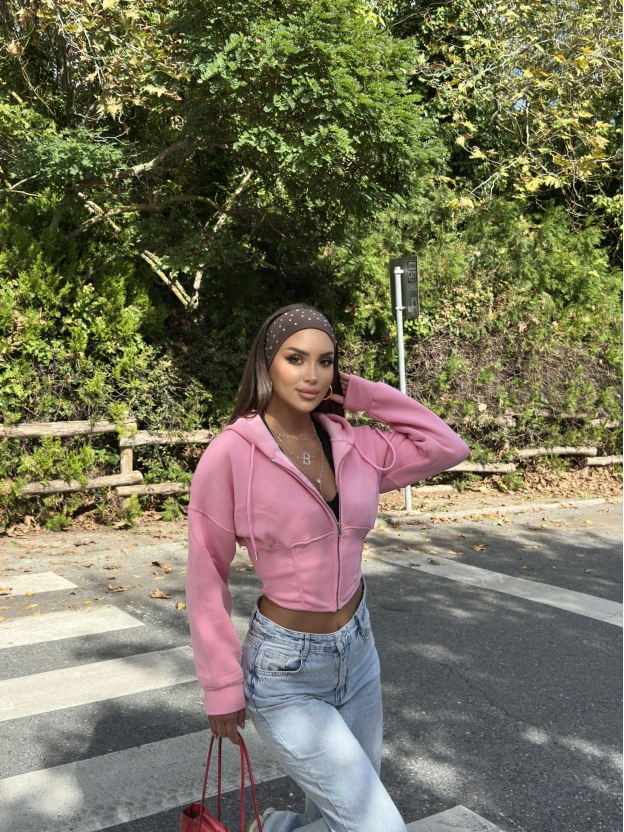 Pembe Korse Crop Hırka