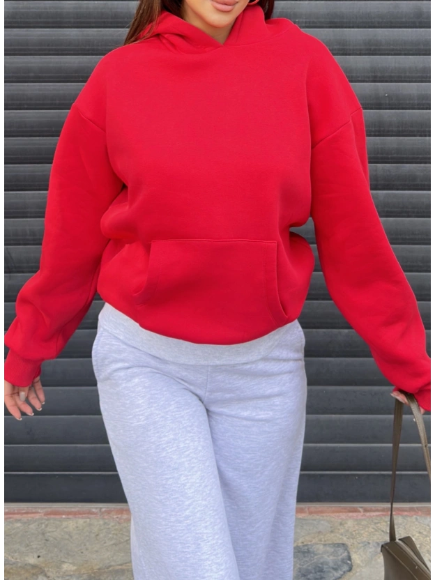 Kırmızı Angel Taş İşlemeli Sweatshırt