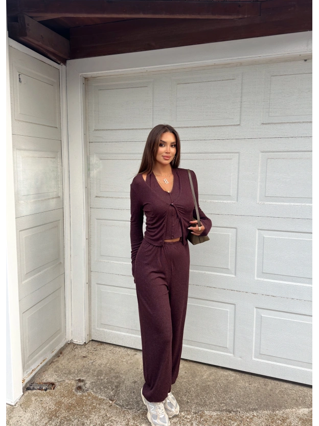 Bordo Jogger Pantolon Büstiyerli Hırka Takım