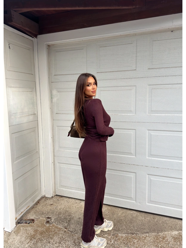 Bordo Jogger Pantolon Büstiyerli Hırka Takım