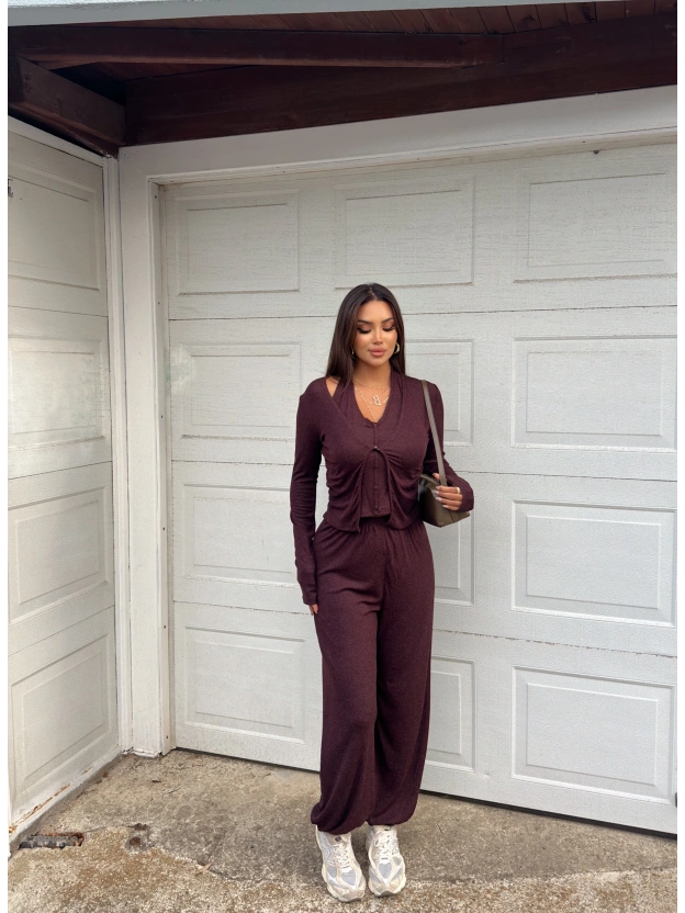 Bordo Jogger Pantolon Büstiyerli Hırka Takım