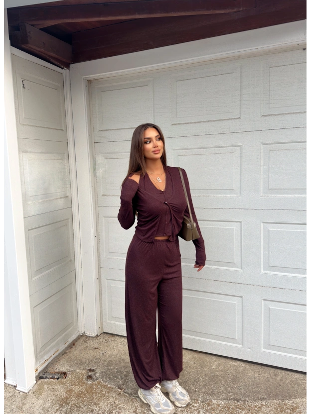 Bordo Jogger Pantolon Büstiyerli Hırka Takım