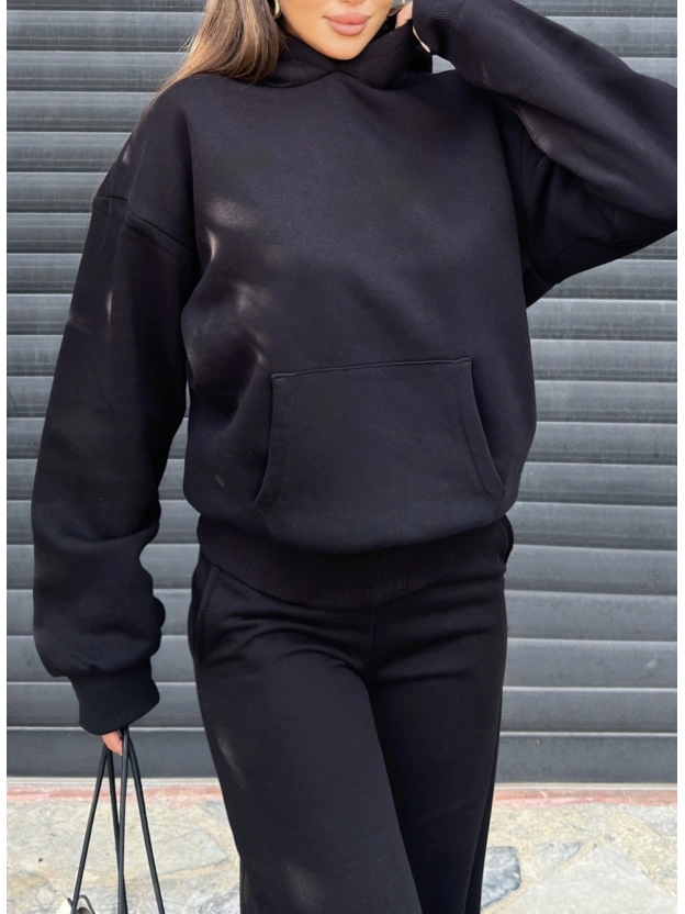 Siyah Angel Taş İşlemeli Sweatshırt