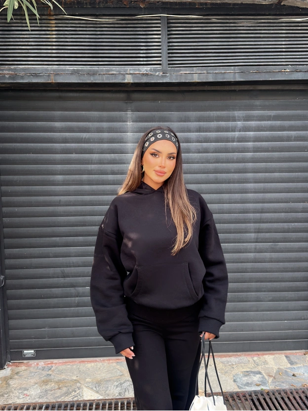Siyah Angel Taş İşlemeli Sweatshırt