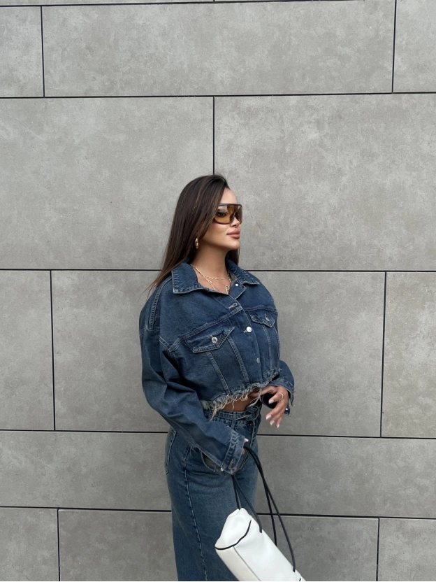 Mavi Yıkamalı Crop Ceket