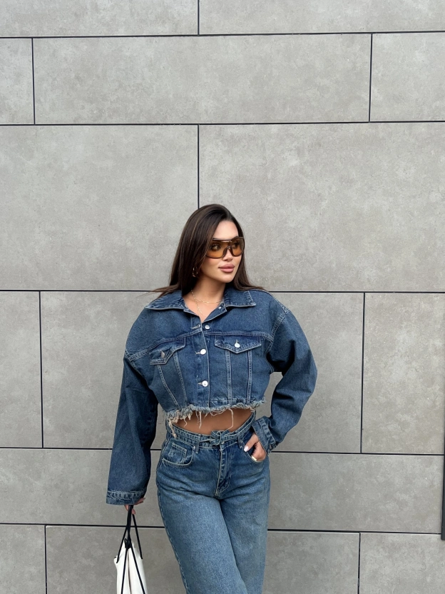 Mavi Yıkamalı Crop Ceket