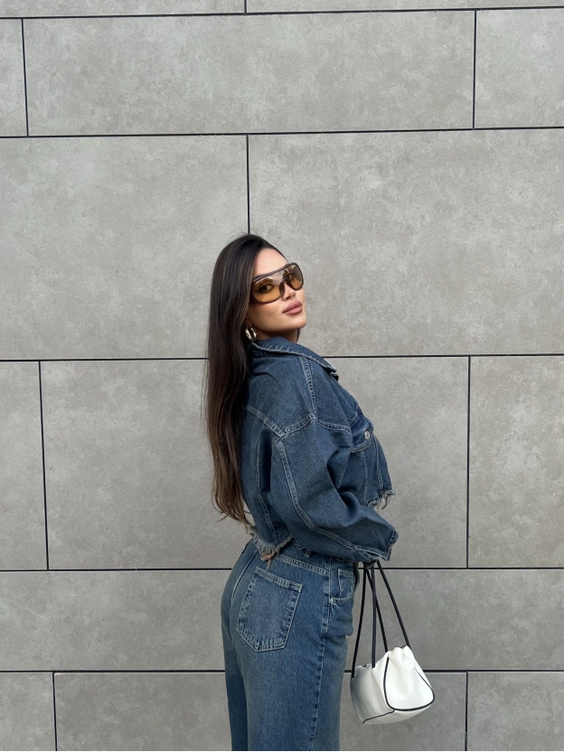 Mavi Yıkamalı Crop Ceket