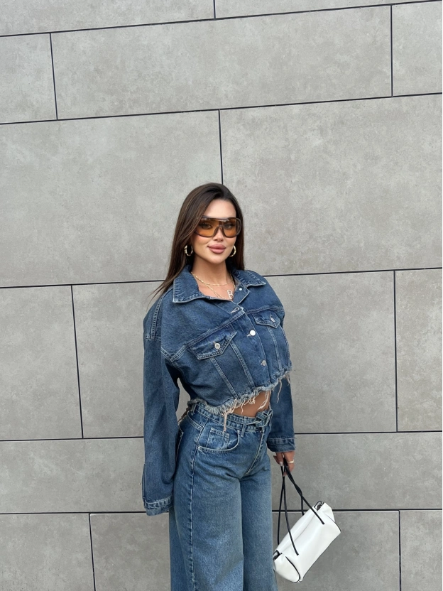 Mavi Yıkamalı Crop Ceket