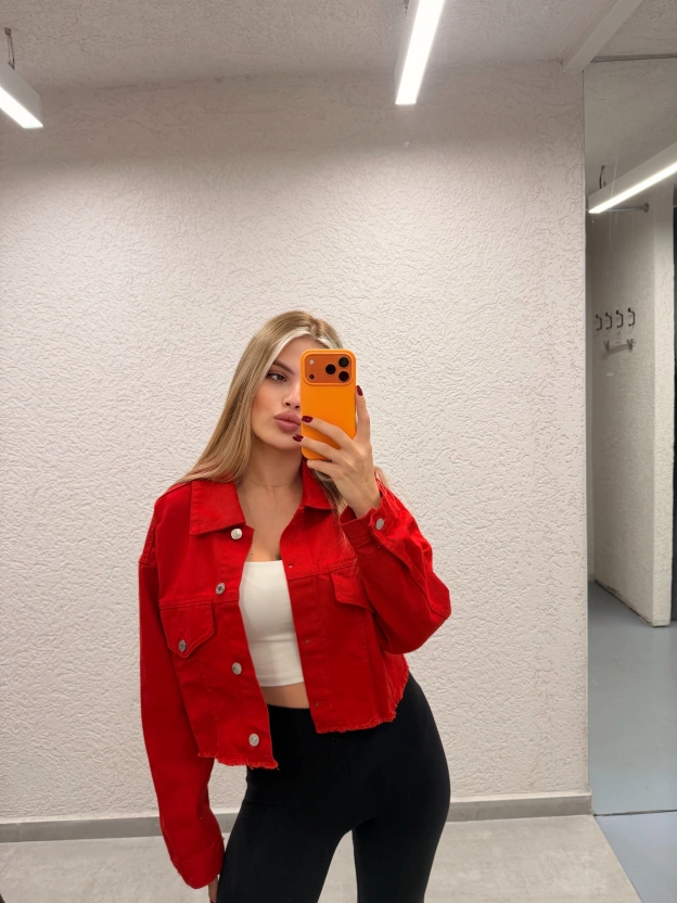 Kırmızı Crop Ceket