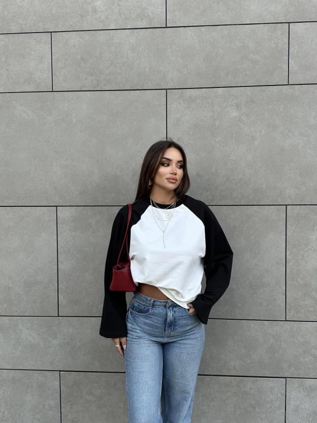 Siyah Çift Renk Bisiklet Yaka Sweatshırt