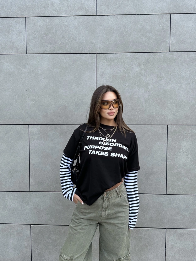 Siyah Kolları Çizgili Oversize Sweatshırt